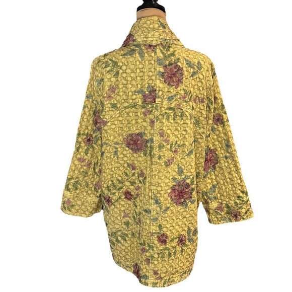 Soft Surroundings Embroidered Jacket Sz. XL Mustard Floral Artsy Lagenlook Boho - Picture 2 of 11